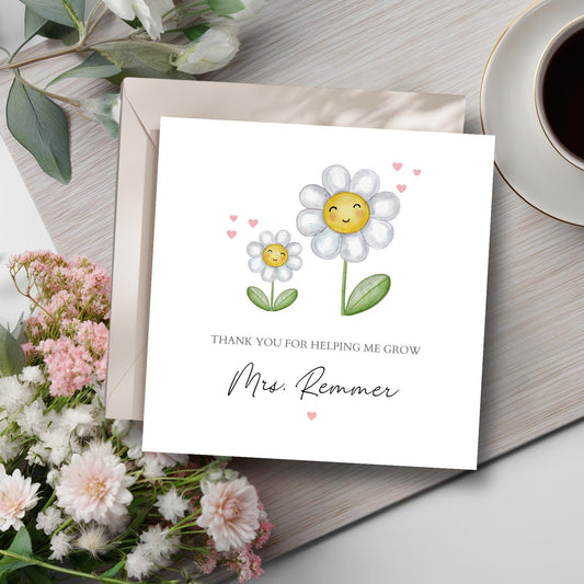 Personalised Thank You Teacher Card, Teacher Card, Thank You Teacher Card, End of Term Card, Thank You For Helping Me Grow Teacher Card