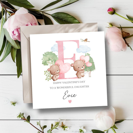 Personalised Valentines Day Card,  First Valentines Day Card for Girl, Girl Bear 1st Valentine's Card for Daughter, Granddaughter, Niece