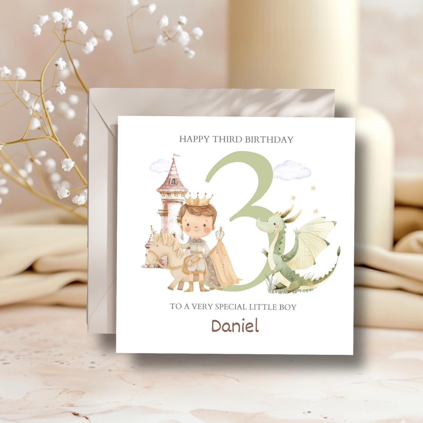 Personalised 1st, 2nd, 3rd Birthday Card Prince Dragon| Birthday Dragon card | First Birthday Card for Boy |1st Birthday Card for Son,Nephew