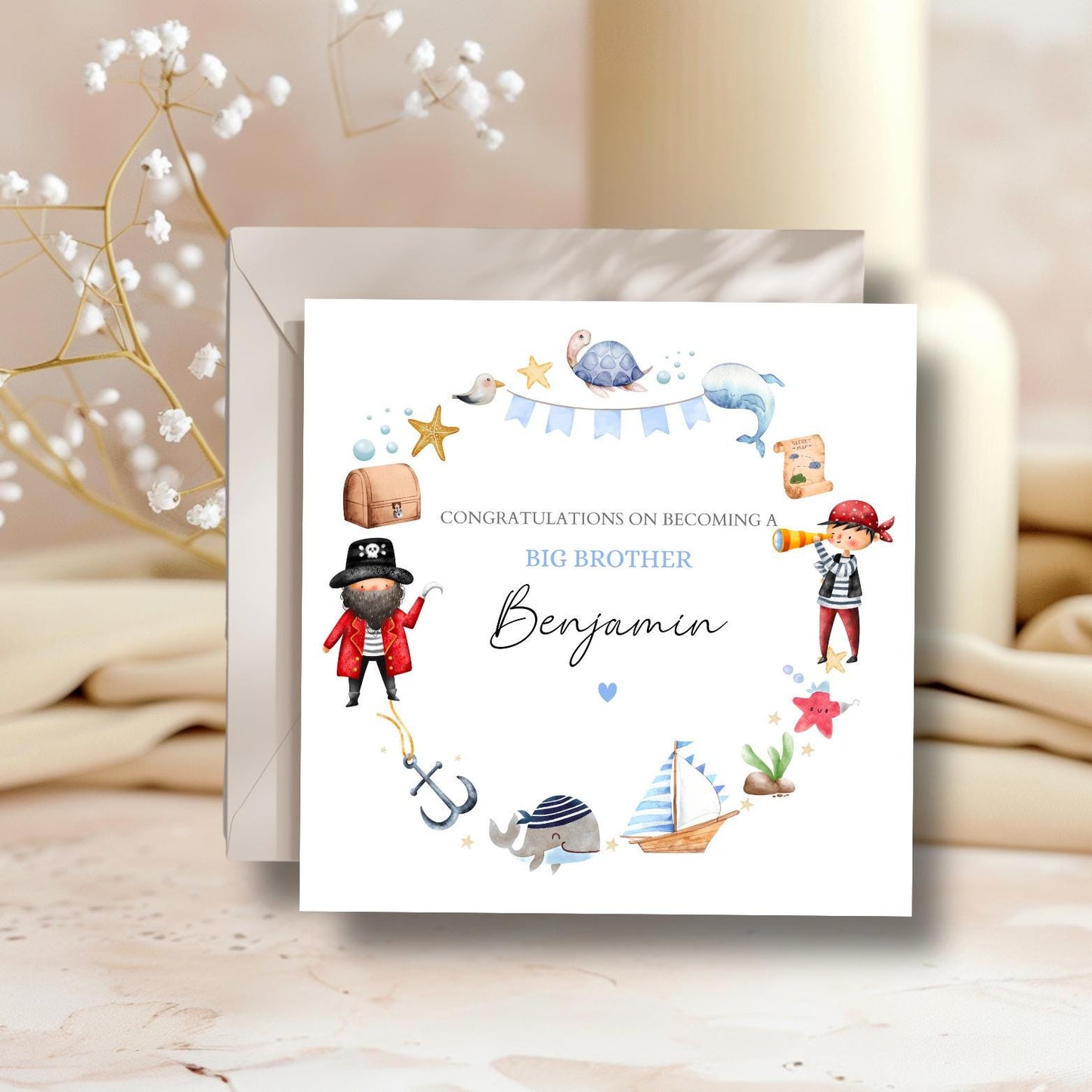 Personalised Big Brother Card - Under The Sea Big Brother Card For Son- Promoted to Big Brother- Pirate Sea Brother Card