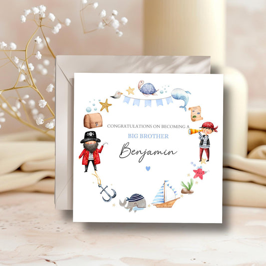 Personalised Big Brother Card - Under The Sea Big Brother Card For Son- Promoted to Big Brother- Pirate Sea Brother Card