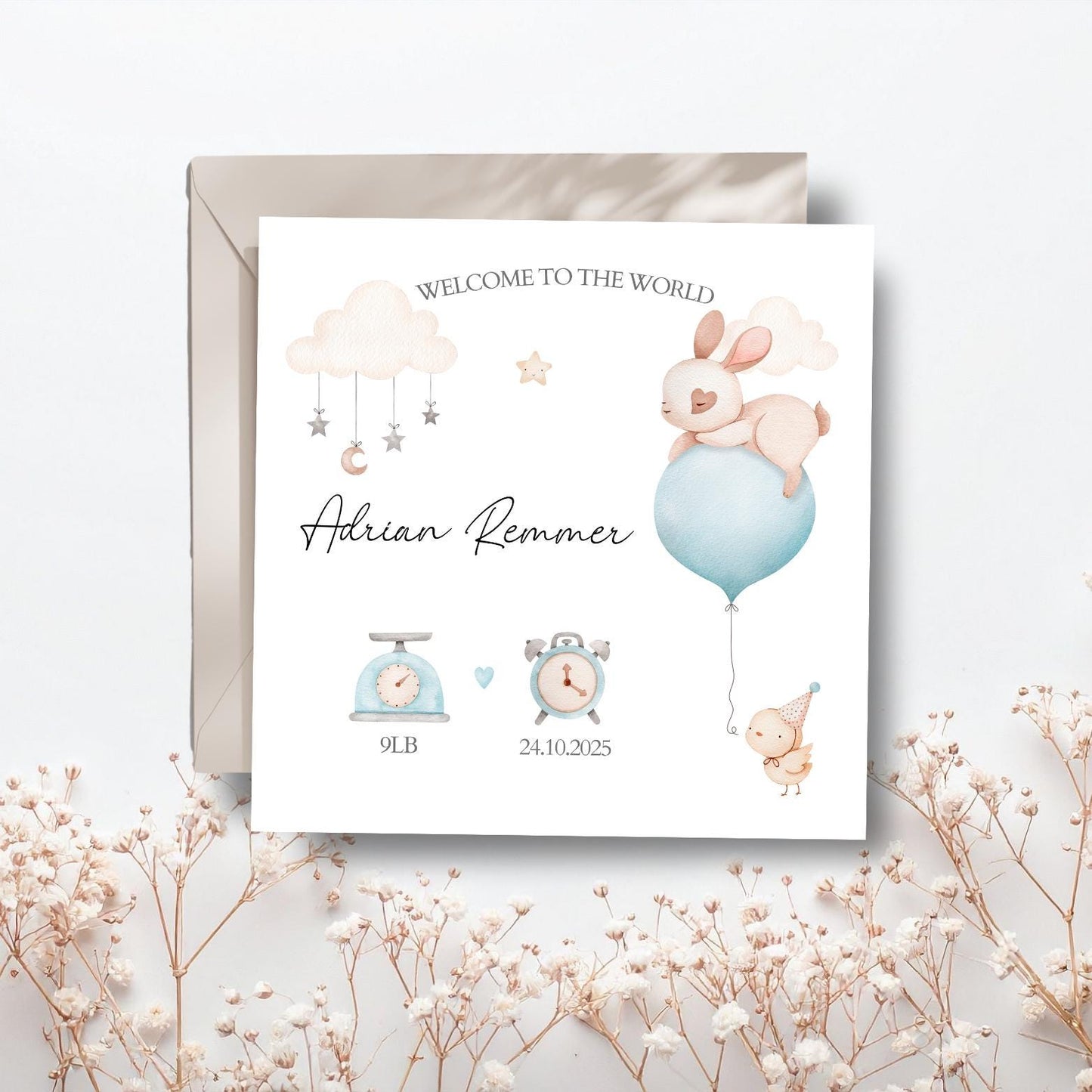 Personalised New Baby Card, Welcome to the World Card, Pink New Baby Girl Card, Blue New Baby Boy Card, New Granddaughter, Niece, Grandson