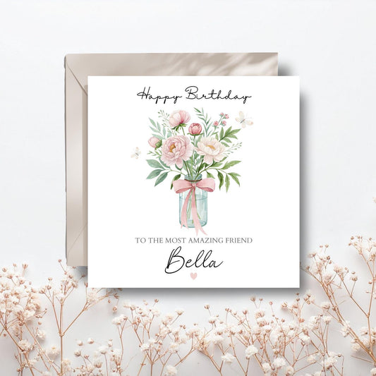 Personalised Friend Birthday Card -Flower Bestie Card -Elegant Friend Birthday Card for her -Birthday Card for Niece, Mum, Daughter, Friend
