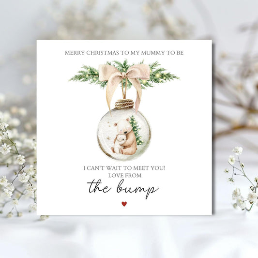 Personalised Mum to be Christmas Card, From The Bump Christmas Card, Mummy Christmas Card From The Bump with Bears, Pregnancy Christmas Card