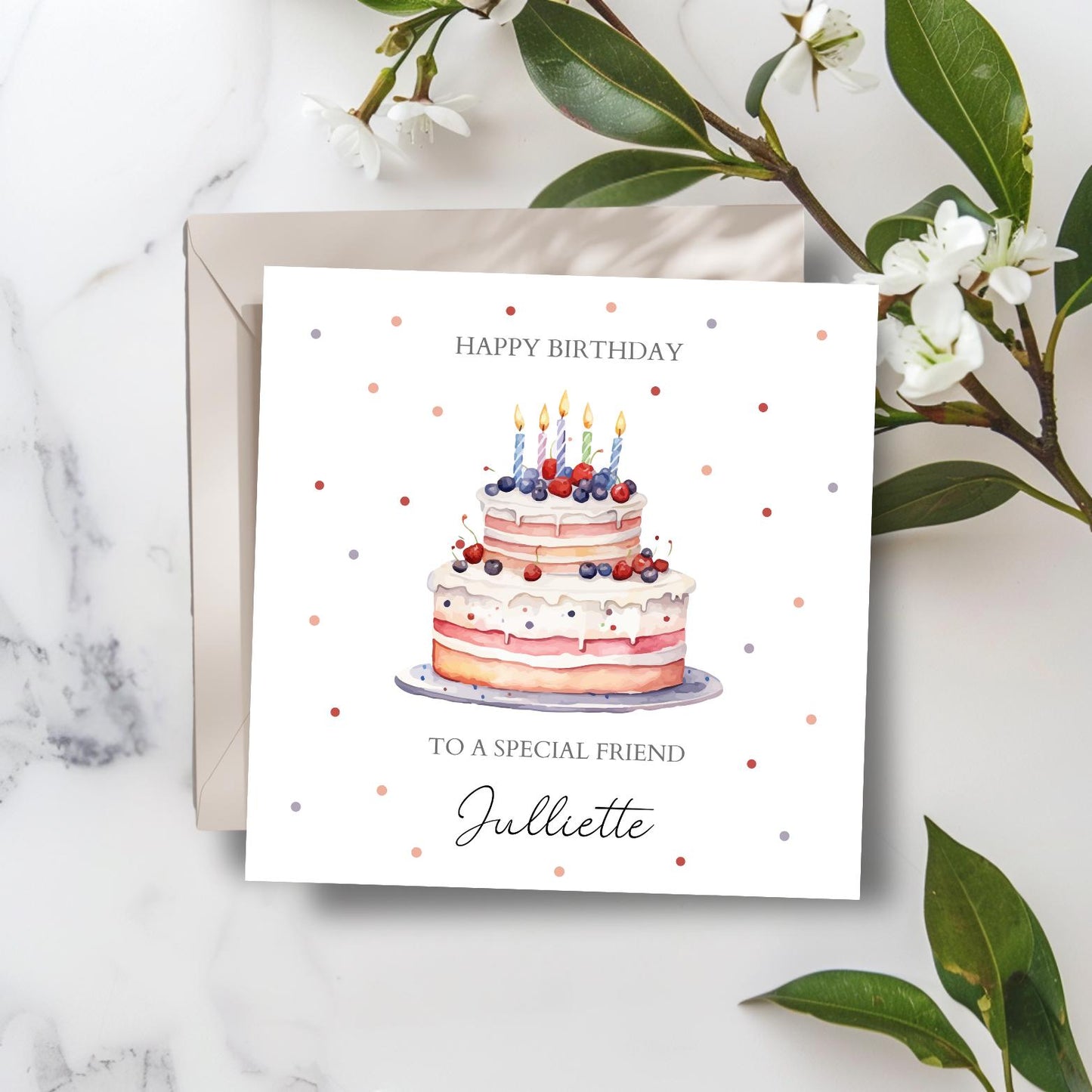 Personalised Birthday Card, Friend Birthday Card, Sister Custom Birthday Card Cake Design, Birthday Card for Her. Any Relation Birthday Card