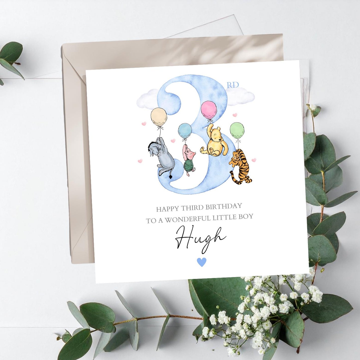 Personalised Third Birthday Winnie The Pooh Card |3rd Birthday Winnie Pink Card| Birthday Card for Girl, Granddaughter,Daughter,Any Relation