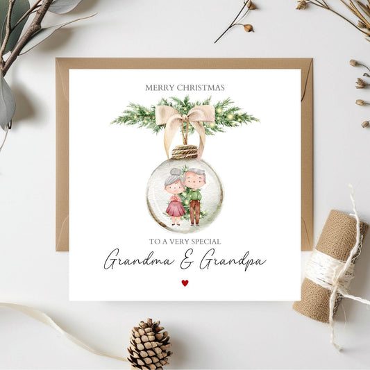 Personalised Grandparents Christmas Card - Christmas Bauble Grandma & Grandpa Card- Xmas Grandparents Card - Nanny Christmas Card | Grandpa