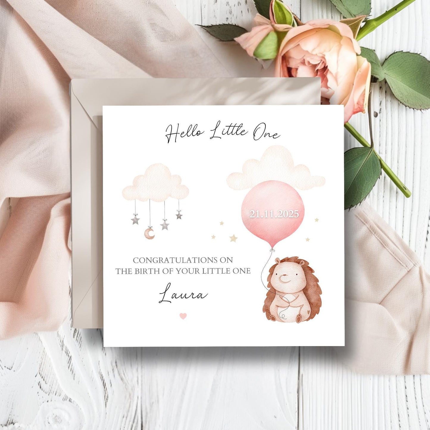 Personalised New Baby Neutral Card , Welcome to the World Card, New Arrival Animal Card, Baby Card for Daughter, Granddaughter, Niece Card