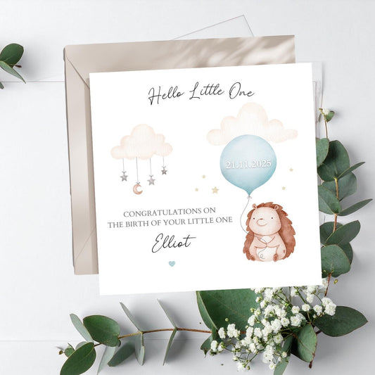 Personalised New Baby Blue Card , Welcome to the World Card, New Arrival Animal Card, Baby Card for Grandson, Nephew, Boy Card