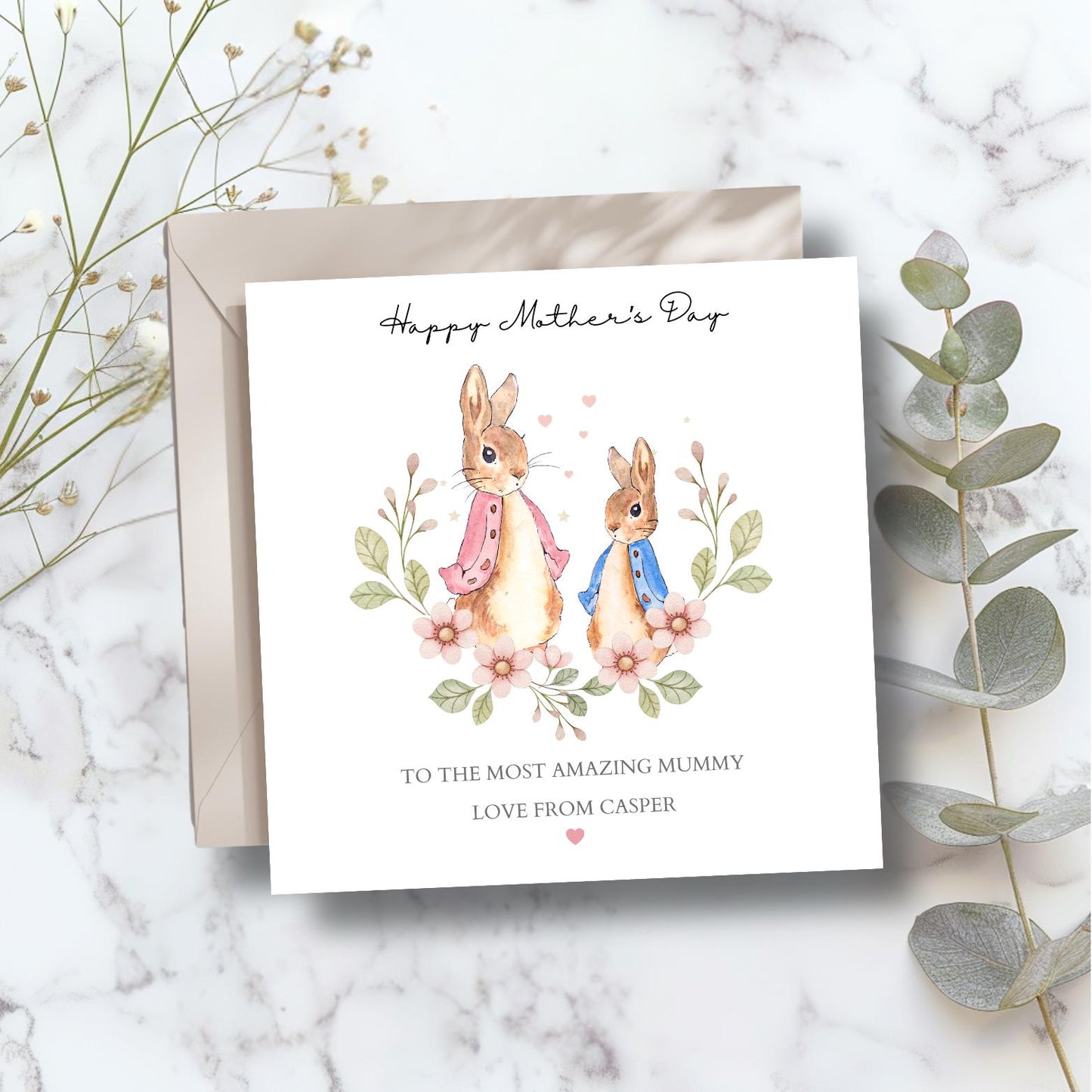 Personalised Peter Rabbit Mothers Day Card, Mummy Rabbit Mothers Day Card, Mummy Mothers Day Card, Cute Bunny Mum Card