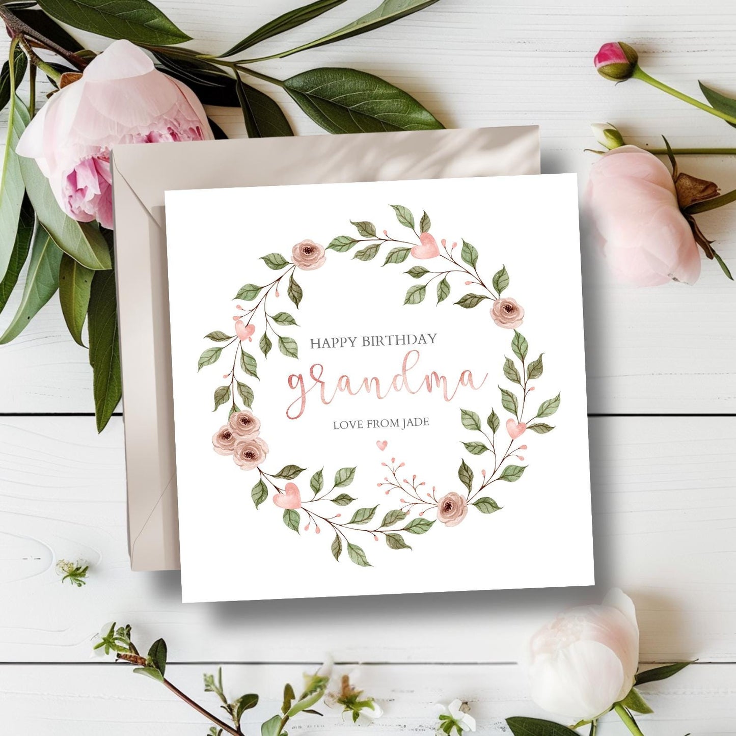 Personalised Grandma Birthday Card with Wreath Design | Nana Birthday Card | Nanny Birthday Card, Grandmother, Nanny, Nana, Grannie