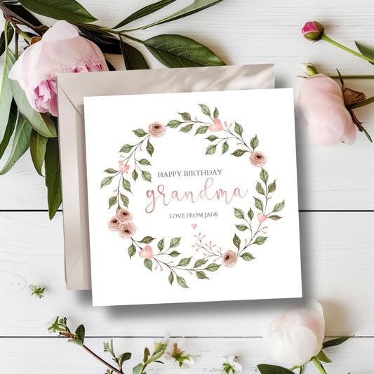 Personalised Grandma Birthday Card with Wreath Design | Nana Birthday Card | Nanny Birthday Card, Grandmother, Nanny, Nana, Grannie