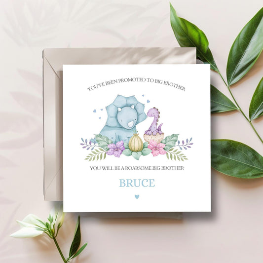 Personalised Big Brother Card - Dinosaur Big Brother Card For Son- Promoted to Big Brother- Dino Big Brother Card for Son, Grandson, Nephew