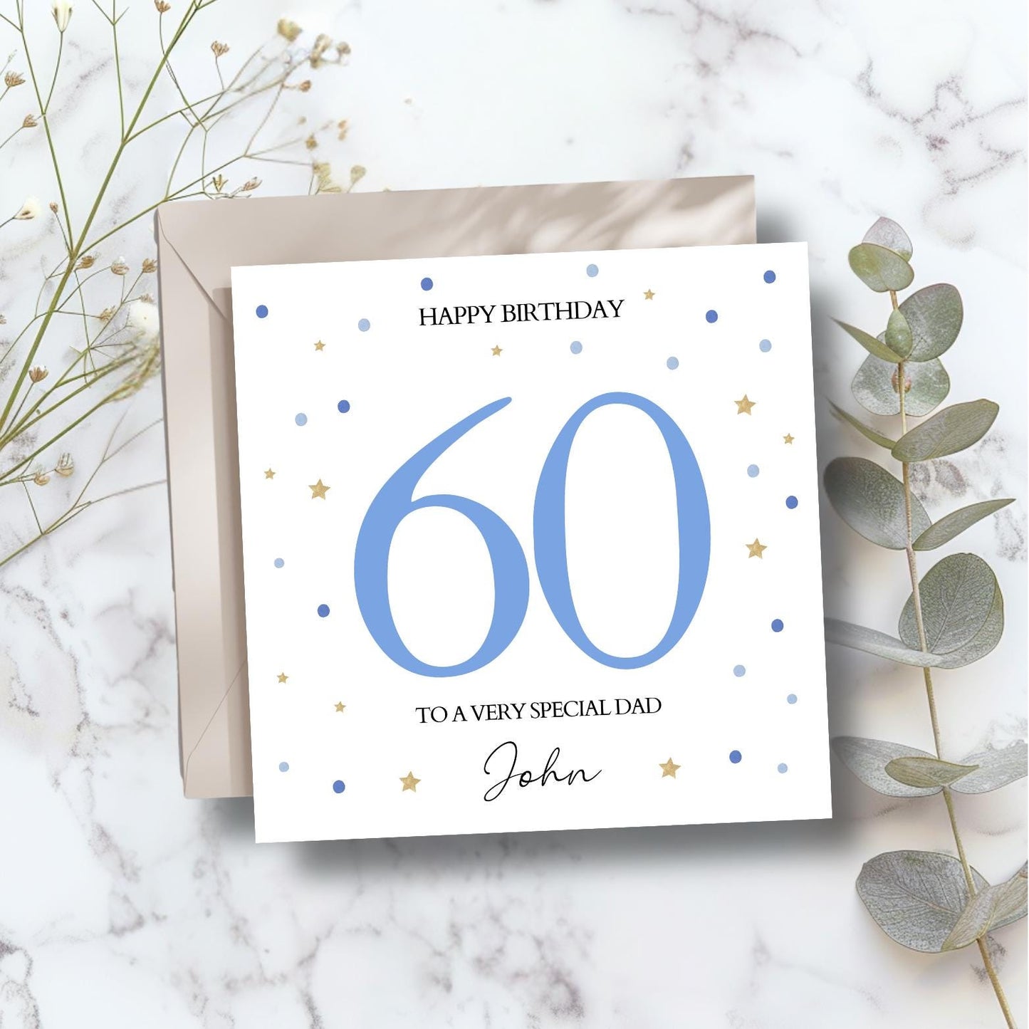 Personalised Grandad Birthday Card | Birthday Card for Him | Blue Dots Dad Birthday Card| Any Relation, Grandad, Dad, Uncle Birthday Card