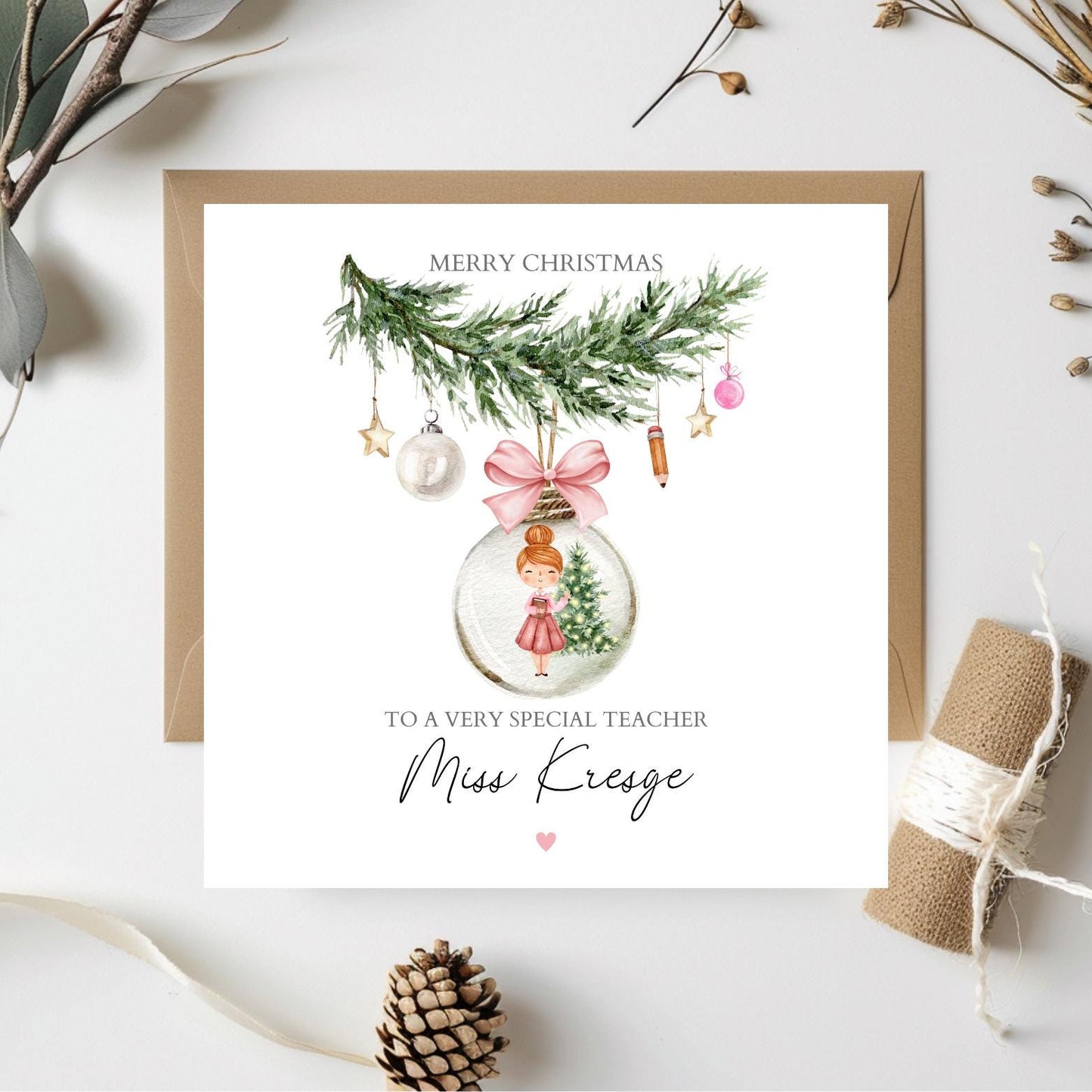 Personalised Key Worker Christmas Card, Nursery Christmas Card, School Teacher Christmas Card, Merry Christmas Teacher Card
