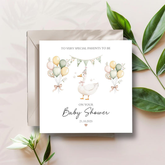 Personalised Baby Shower Card Neutral | Goose Baby Shower Card, Mummy to be Pregnancy Card, Baby Shower Gift for Baby Boy or Baby Girl