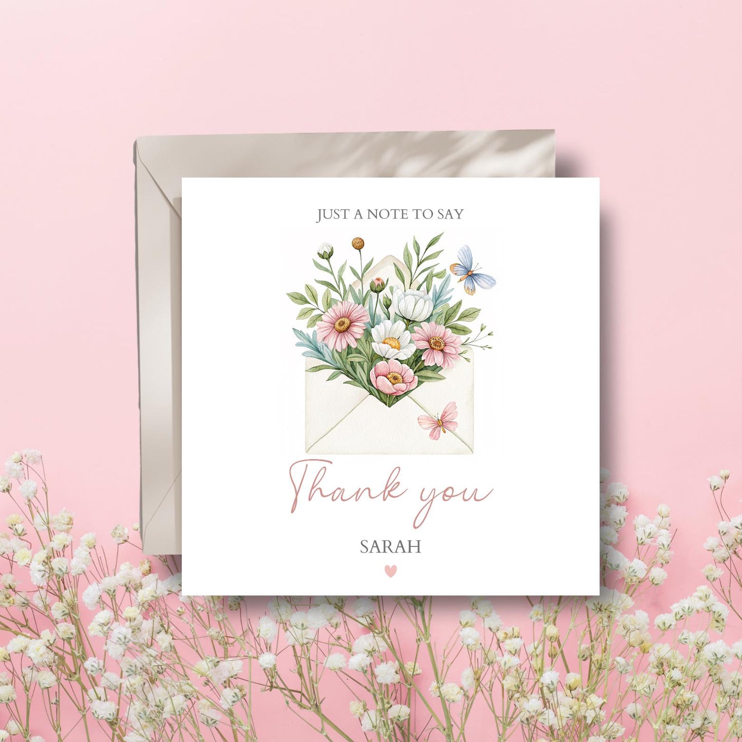 Personalised Thank You Card, Custom Note to Say Thank You Card, Appreciation Card, Floral Wildflower Card, Kindness Card