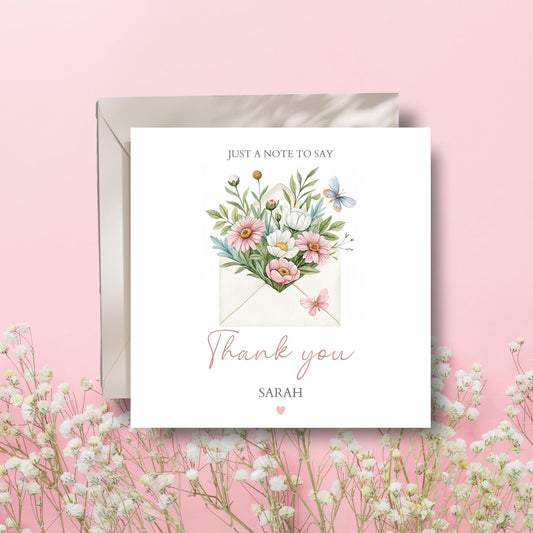Personalised Thank You Card, Custom Note to Say Thank You Card, Appreciation Card, Floral Wildflower Card, Kindness Card