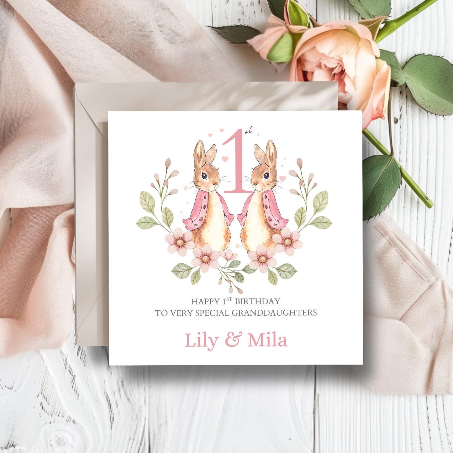 Personalised Flopsy Bunny Twin Birthday Card, Twin Boys Peter Rabbit Card ,Twins Girls Birthday Card, Peter Rabbit Birthday Card