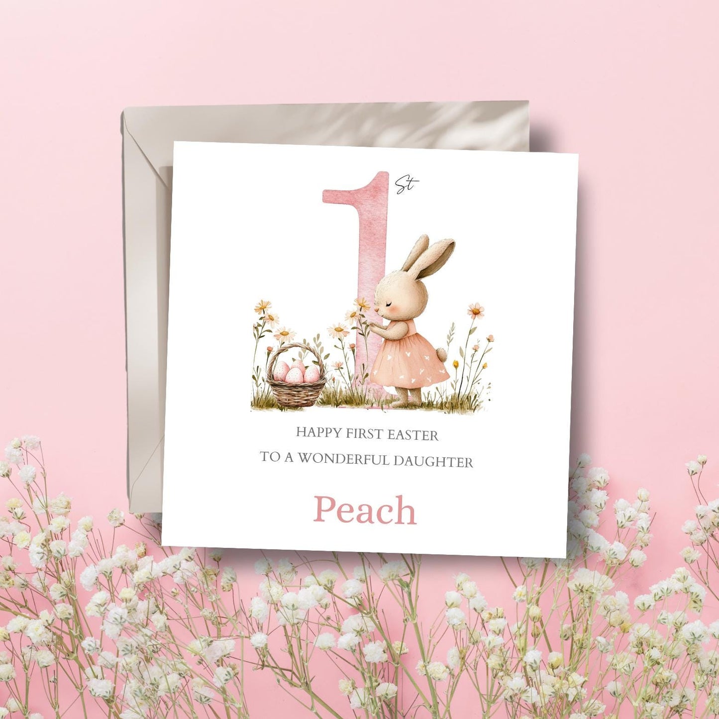 Personalised First Easter Card, 1st Easter Card, Girl First Easter Card, Easter Bunny Card Granddaughter, Daughter, Niece, Any Relation