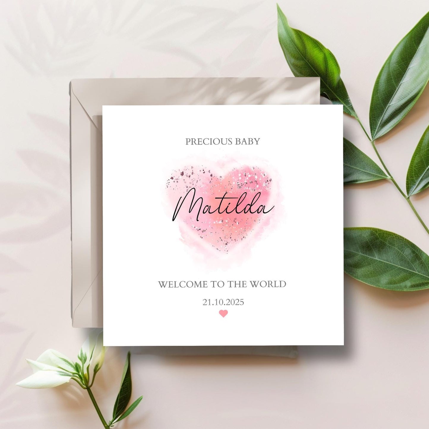 Personalised New Baby Heart Card, Personalised Heart New Boy Card l Baby Girl Pink Card |New Baby Card | Pink, Blue Colour Options