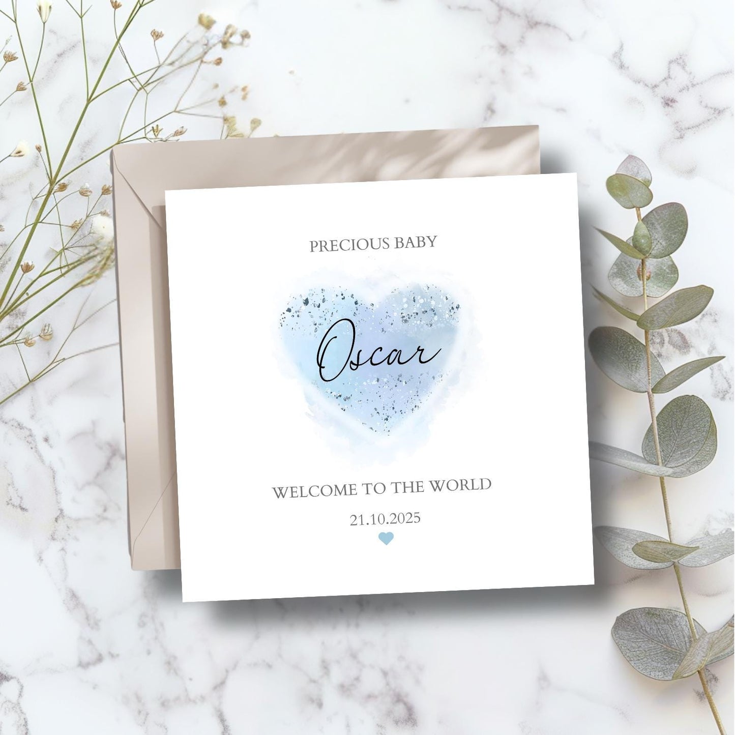 Personalised New Baby Heart Card, Personalised Heart New Boy Card l Baby Girl Pink Card |New Baby Card | Pink, Blue Colour Options