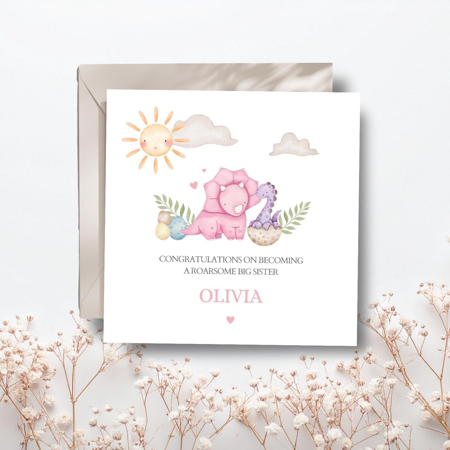 Personalised Big Sister Card - Dinosaur Big Sister Card For Daughter - Promoted to Big Sister- Dino Big Brother Card for Granddaughter,Niece