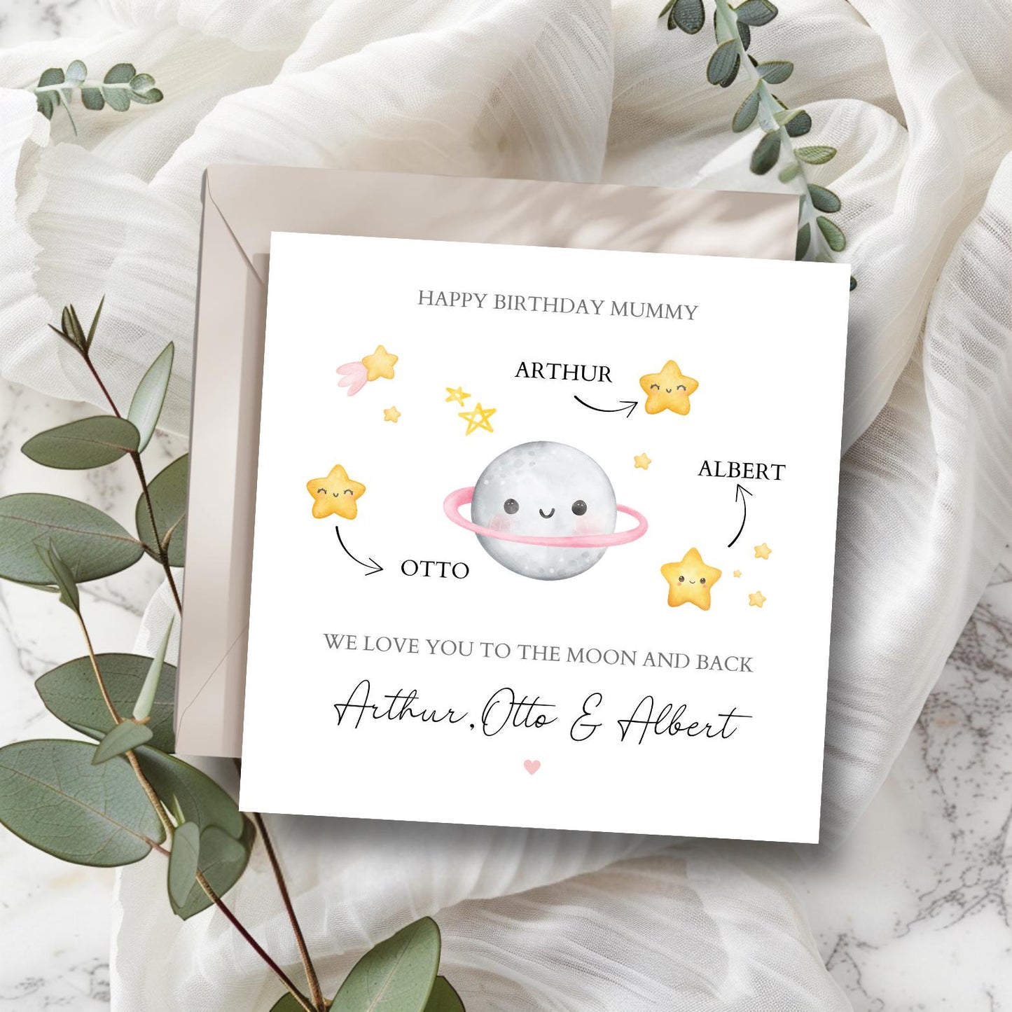 Personalised Mummy Birthday Moon Card - Love You to the moon and back -Best Mum Card- Birthday Card for Mother, Auntie, Grandma,Any Relation
