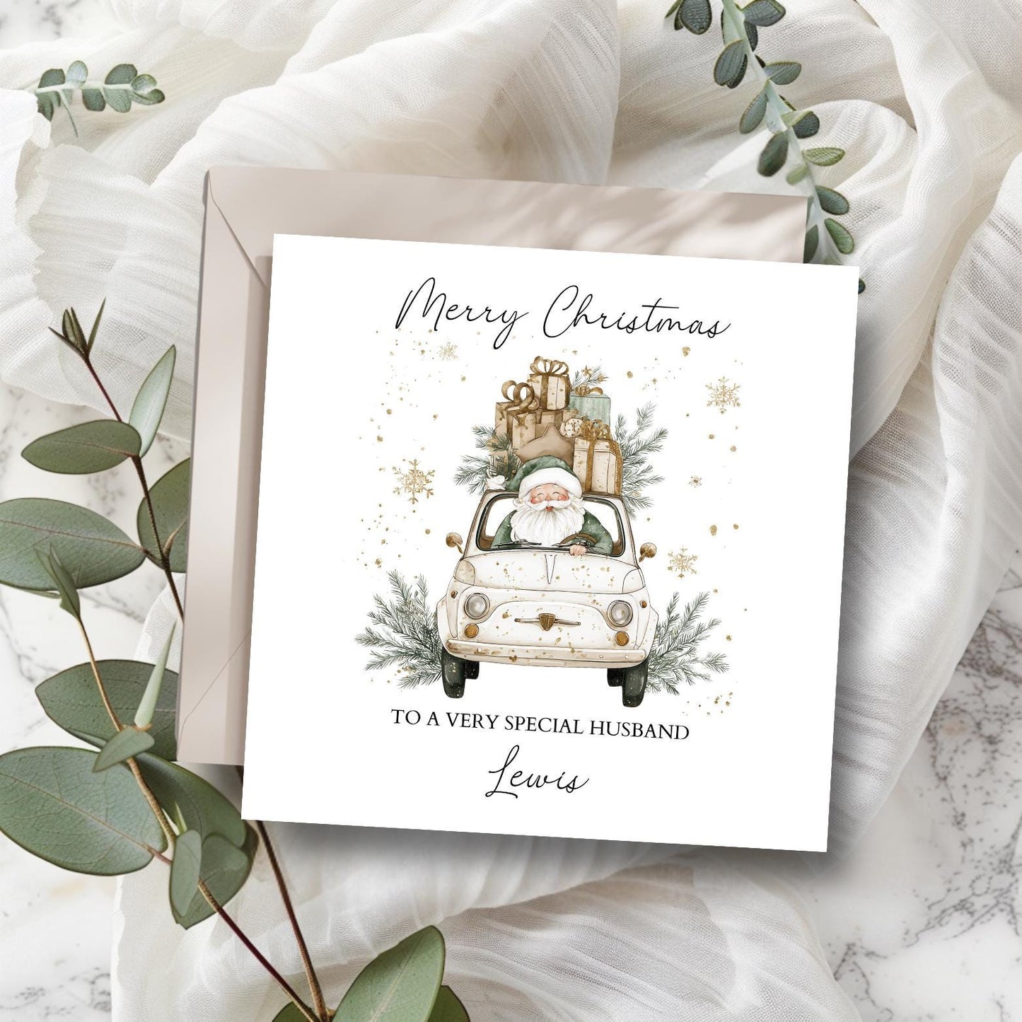 Personalised Husband Christmas Card, Partner Car Christmas Card, Merry Christmas In Law, Xmas Card for Dad, Grandma, Grandad, Any Relation