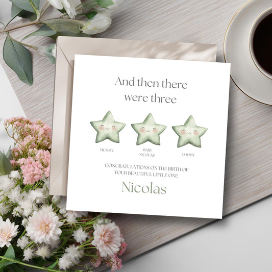 Personalised New Baby Card -Welcome to the World Card| Keepsake Stars Baby Card for Nephew, Niece, Grandson -Then There Were Three Card Sage