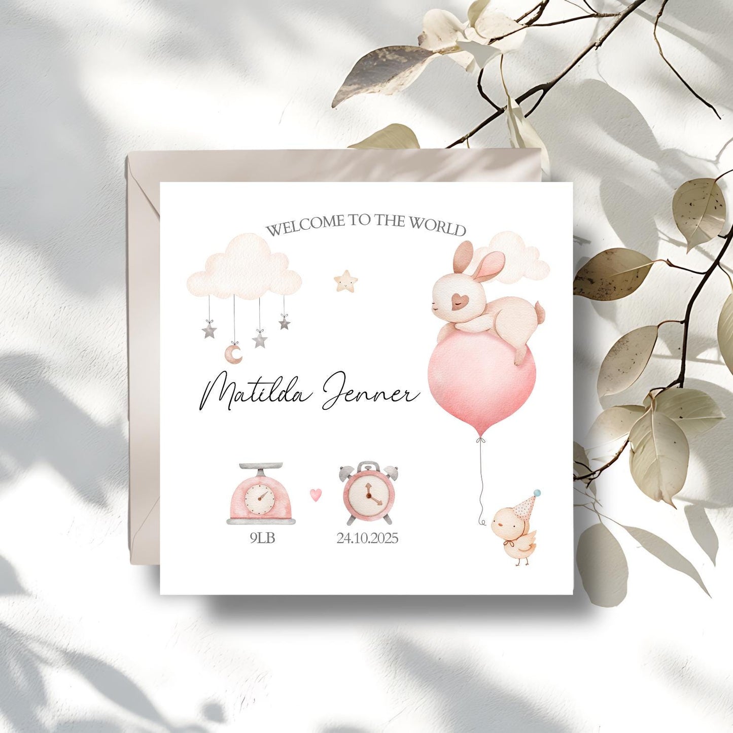 Personalised New Baby Card, Welcome to the World Card, Pink New Baby Girl Card, Blue New Baby Boy Card, New Granddaughter, Niece, Grandson