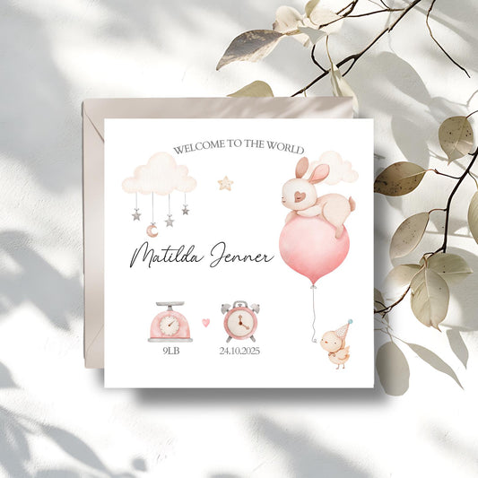 Personalised New Baby Card, Welcome to the World Card, Pink New Baby Girl Card, Blue New Baby Boy Card, New Granddaughter, Niece, Grandson