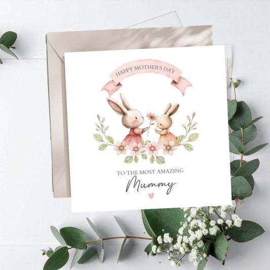 Personalised Mothers Day Card, Mummy Bunny Mothers Day Card, Mummy Mothers Day Card, Cute Bunny Mum Card