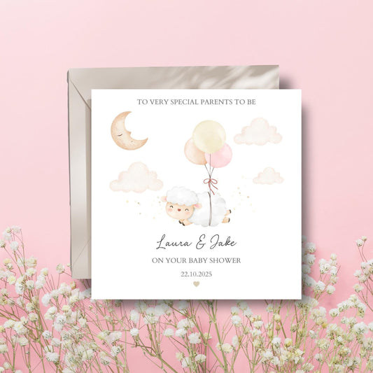 Personalised Baby Shower Sheep Balloons Card | Neutral Baby Shower Card, Mummy to be Pregnancy Card, Baby Shower Gift Baby Boy or Baby Girl