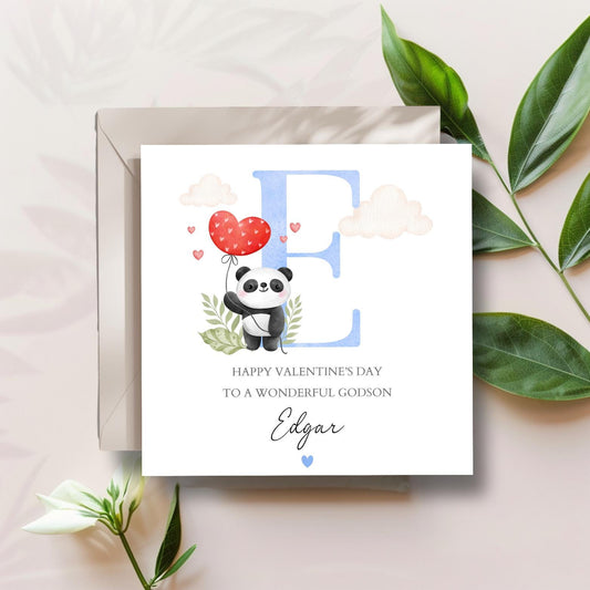 Personalised Valentines Day Card, Valentines Day Card for Boy , Boy 1st Valentine's Card. Panda Valentines Day Card for Grandson, Son, Niece