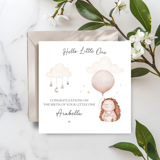 Personalised New Baby Neutral Card , Welcome to the World Card, New Arrival Animal Card, Baby Card for Daughter, Granddaughter, Niece Card
