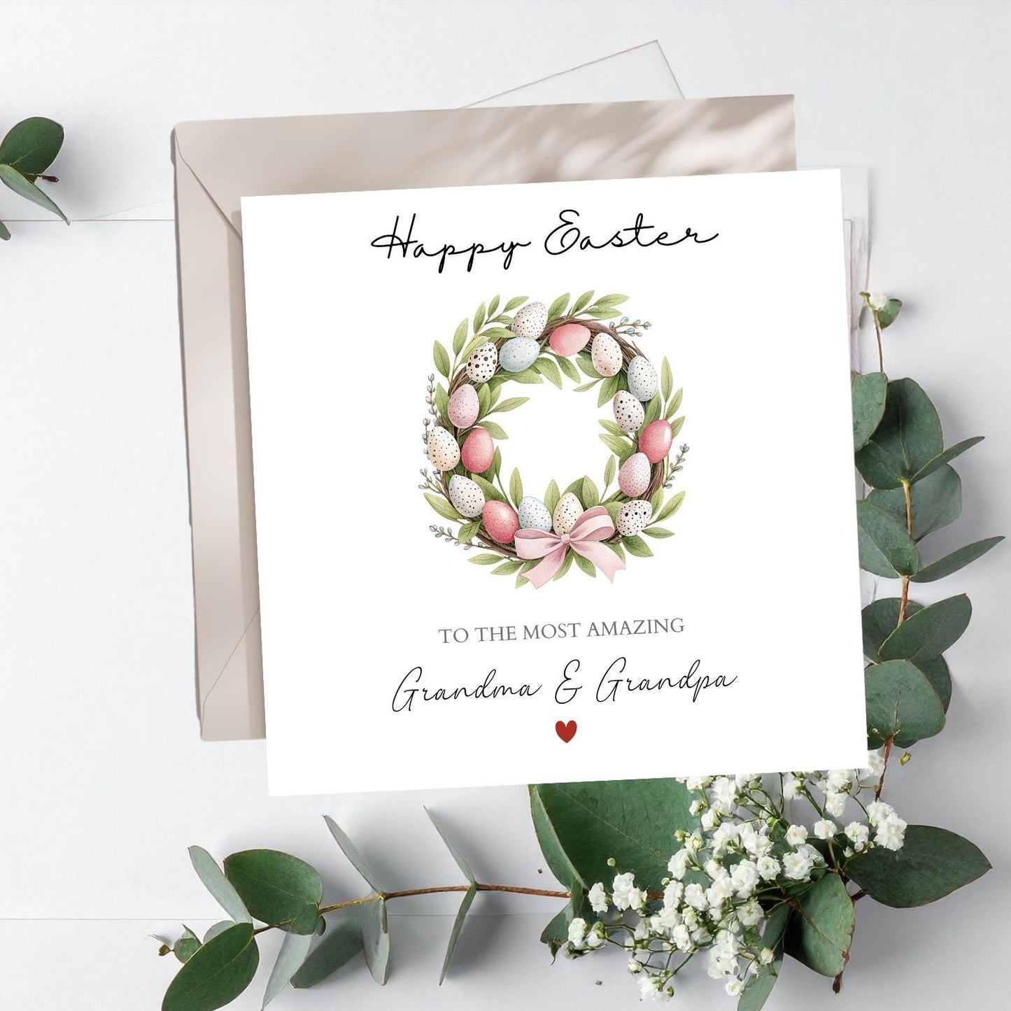 Personalised Mum and Dad Easter Card, Egg Wreath Easter Card, Mum Easter Card, Easter Card For Grandparents, Aunty, Uncle, Any Relation