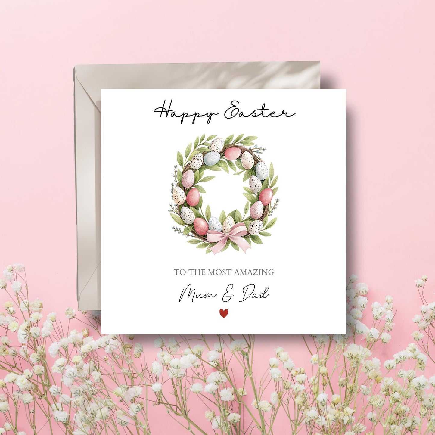 Personalised Mum and Dad Easter Card, Egg Wreath Easter Card, Mum Easter Card, Easter Card For Grandparents, Aunty, Uncle, Any Relation