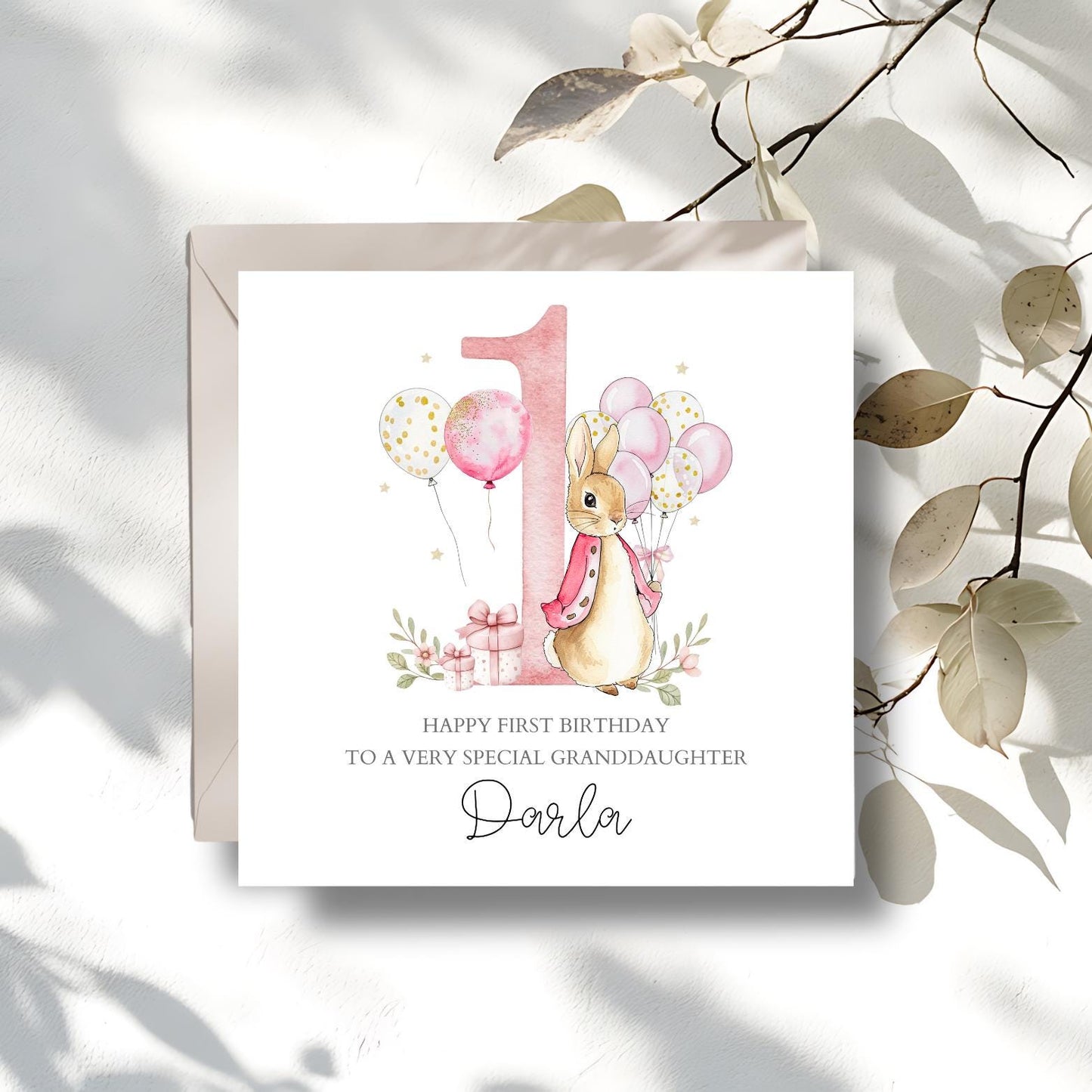 Personalised Flopsy Bunny Rabbit Birthday Card, Peter Rabbit 1st Birthday Card for Boy or Girl  ,Daughter, Grandson, Any Relation