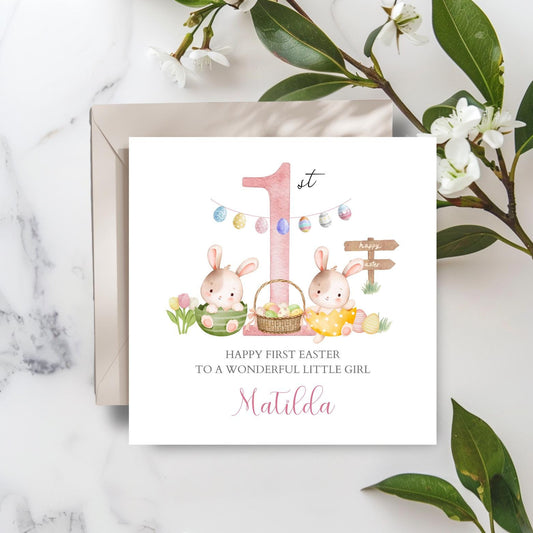 Personalised First Easter Card, 1st Easter Card, Baby Bunny First Easter Card, Daughter, Grandson, Granddaughter Easter Card ,Any Relation