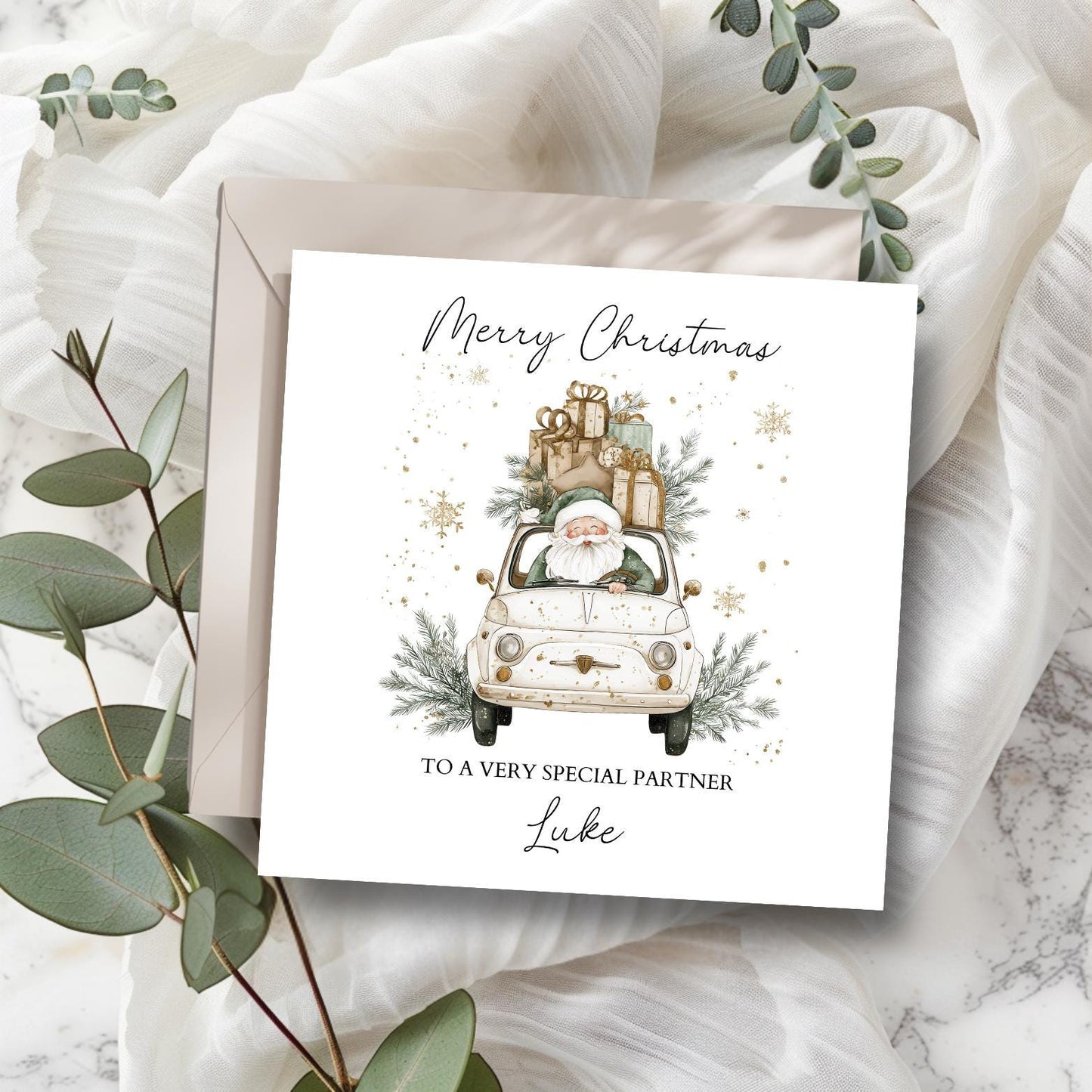 Personalised Husband Christmas Card, Partner Car Christmas Card, Merry Christmas In Law, Xmas Card for Dad, Grandma, Grandad, Any Relation