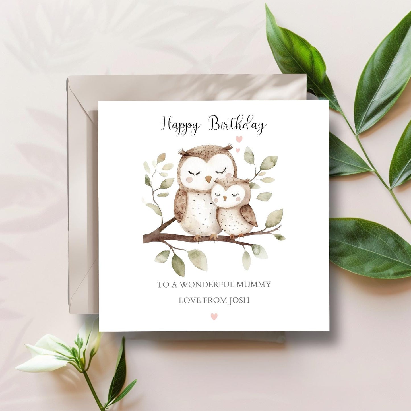Personalised Mummy Birthday Owl Card - Cute Owl Couple -Best Mum Card- Birthday Card for Mother, Auntie, Grandma,Any Relation