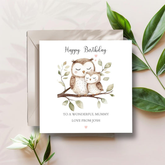Personalised Mummy Birthday Owl Card - Cute Owl Couple -Best Mum Card- Birthday Card for Mother, Auntie, Grandma,Any Relation