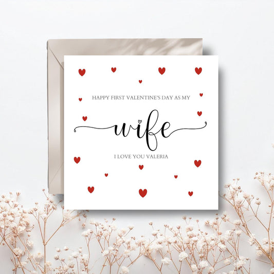 Personalised First Valentines Day As Wife Card, 1st Valentine's Together, Married Valentine Card for Husband, Girlfriend, Calligraphy Card