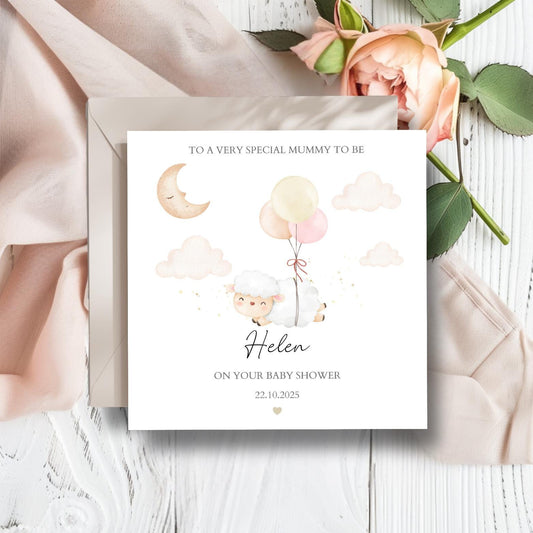 Personalised Baby Shower Sheep Balloons Card | Neutral Baby Shower Card, Mummy to be Pregnancy Card, Baby Shower Gift Baby Boy or Baby Girl