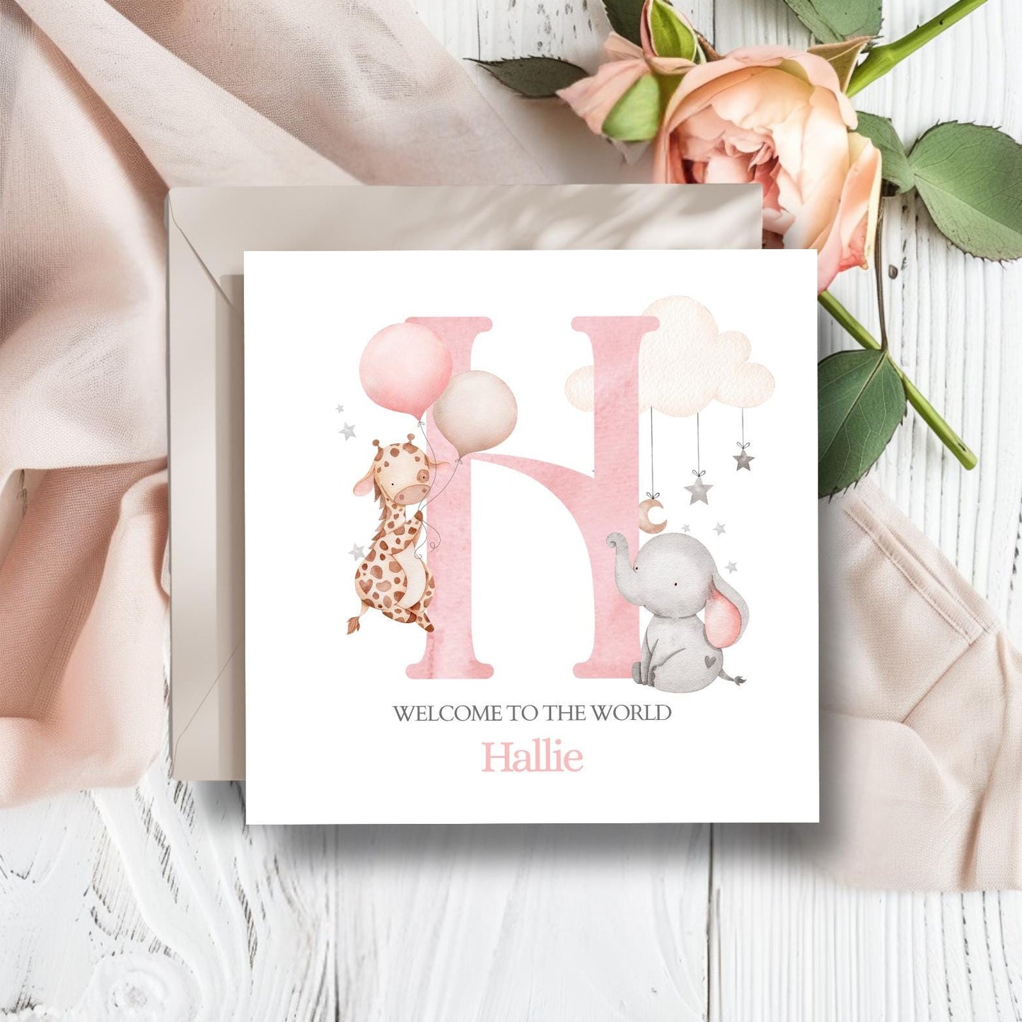 Personalised New Baby Card Animals, Welcome to the World Card, New Baby Girl Card, Neutral Animal Baby Card, New Granddaughter, Niece Card