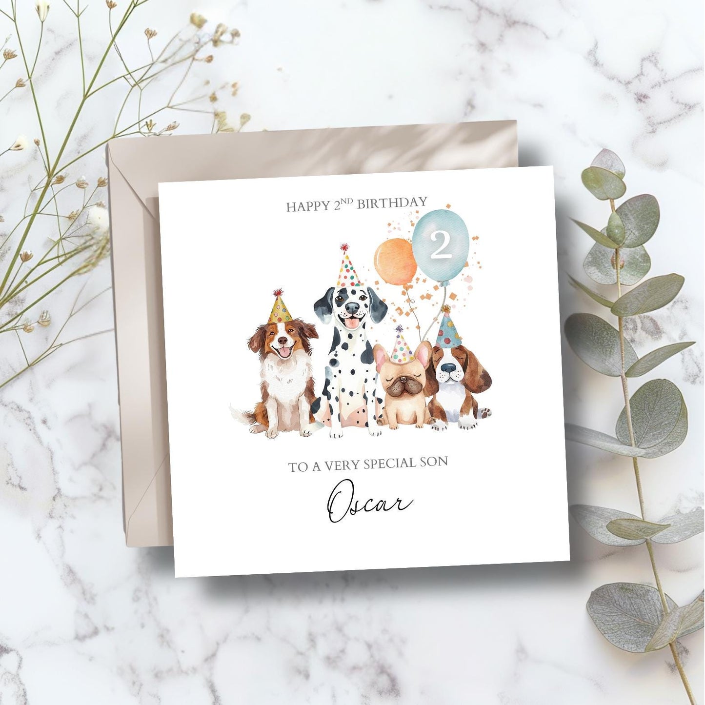 Personalised First Birthday Card Dogs Animals | 1st birthday Dog card | Dog Birthday Card for Boy or Girl |Birthday Card for Son, Daughter