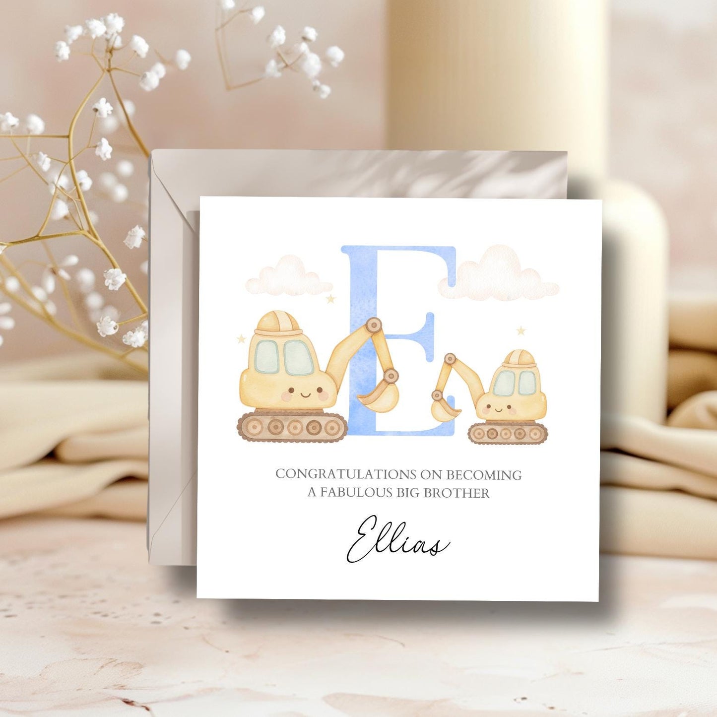 Personalised Big Brother Digger Card - Construction Big Brother Card For Son- Promoted to Big Brother- Truck Card
