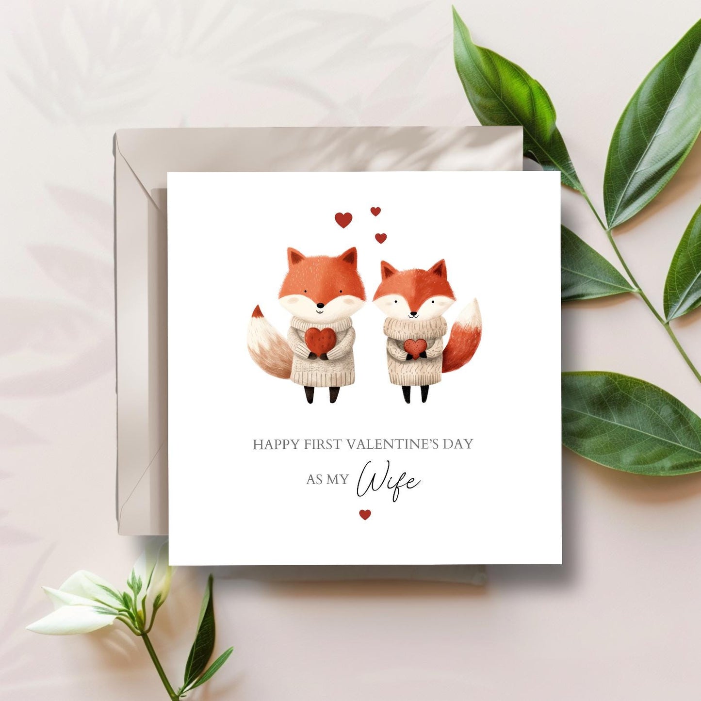 Personalised First Valentines Day Married Card, 1st Valentine's Together, Valentine Card for Husband & Wife, Fox Couple Design