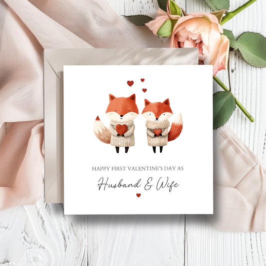 Personalised First Valentines Day Married Card, 1st Valentine's Together, Valentine Card for Husband & Wife, Fox Couple Design